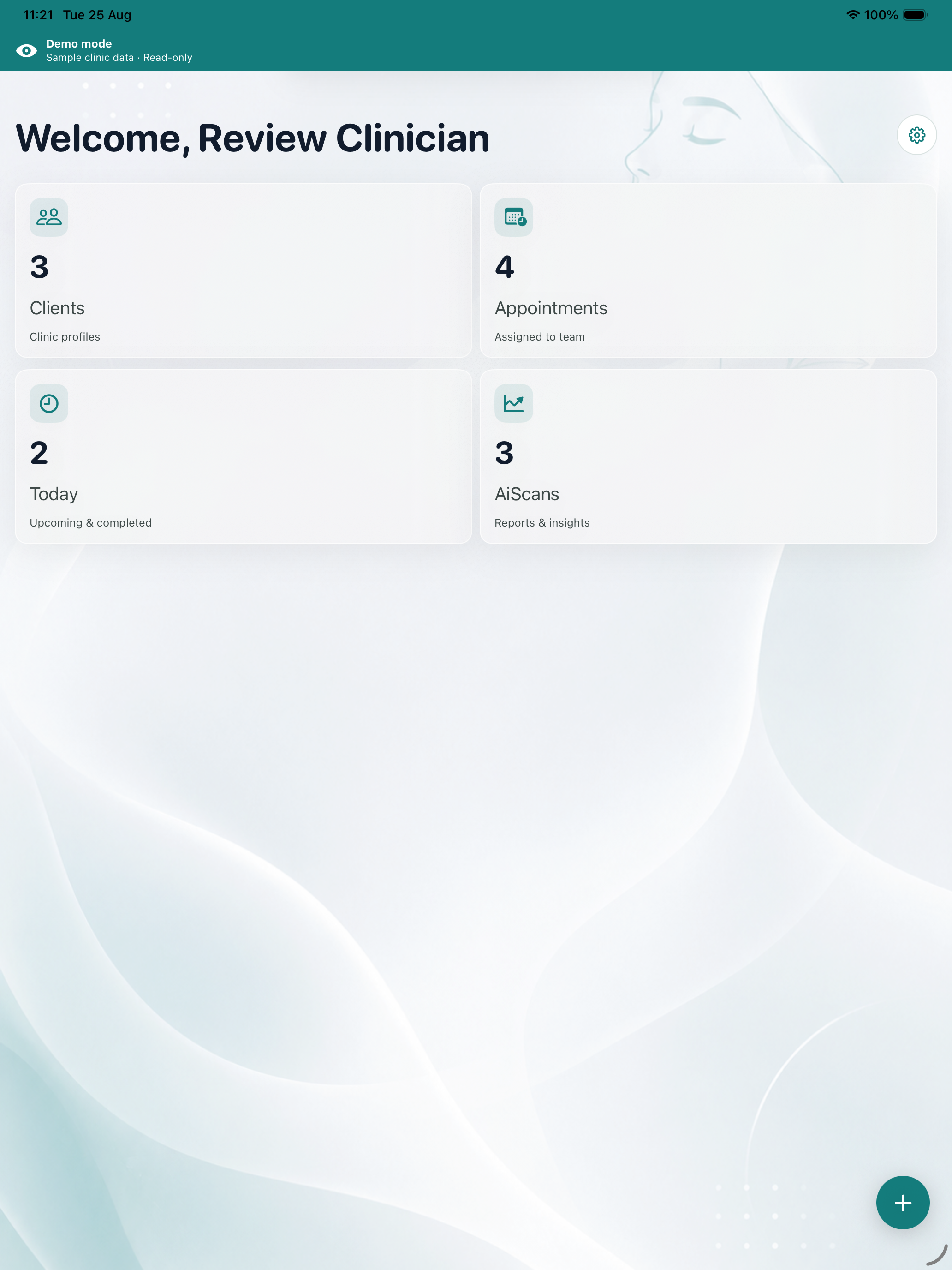 Aestheplan clinic dashboard in the iPad app