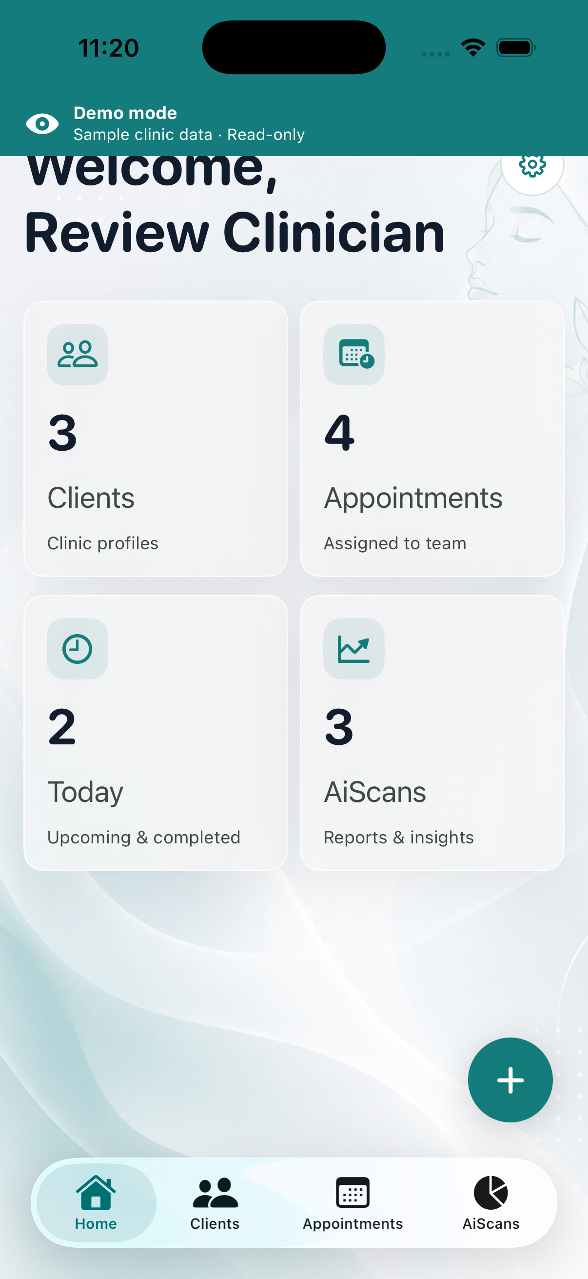 Aestheplan clinic dashboard in the iPhone app